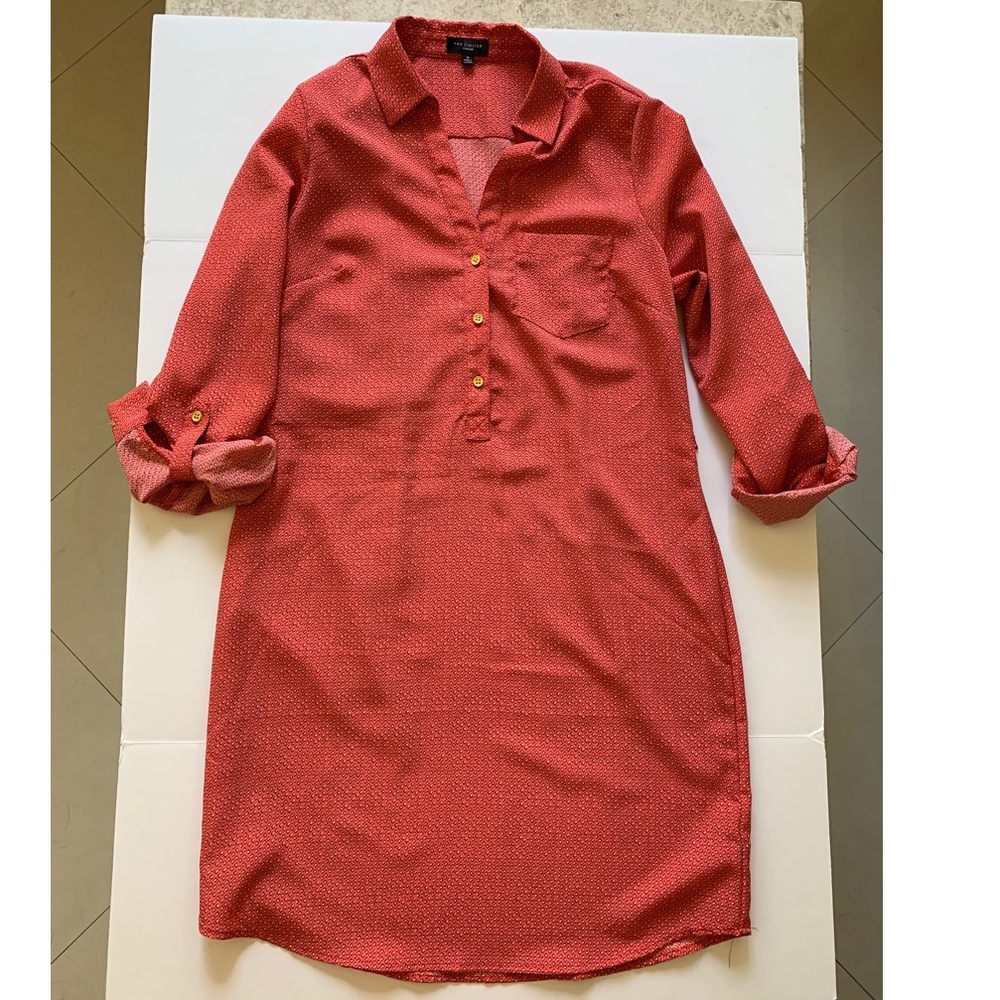 The Limited Orange shirt dress roll up sleeves M